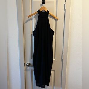Chic Black Sleeveless Halter Midi Dress